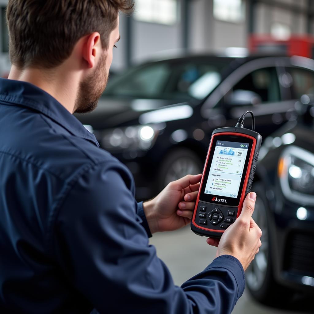 Mechanic Using Autel 629 to Diagnose Car Problem