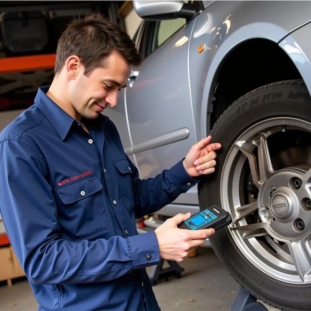 Mechanic utilizing the Autel AL519 OBD2 Scanner for car diagnosis