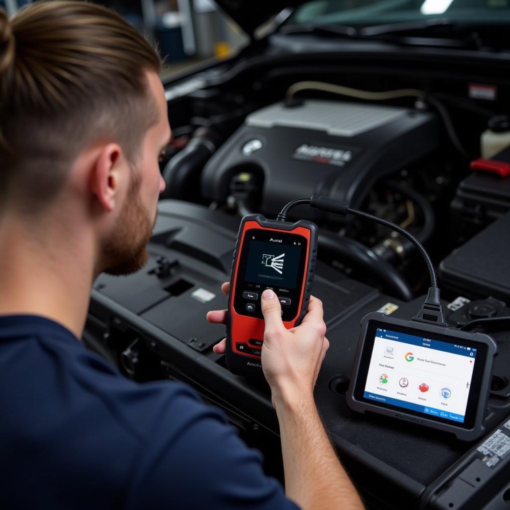 Mechanic Using Autel BT609