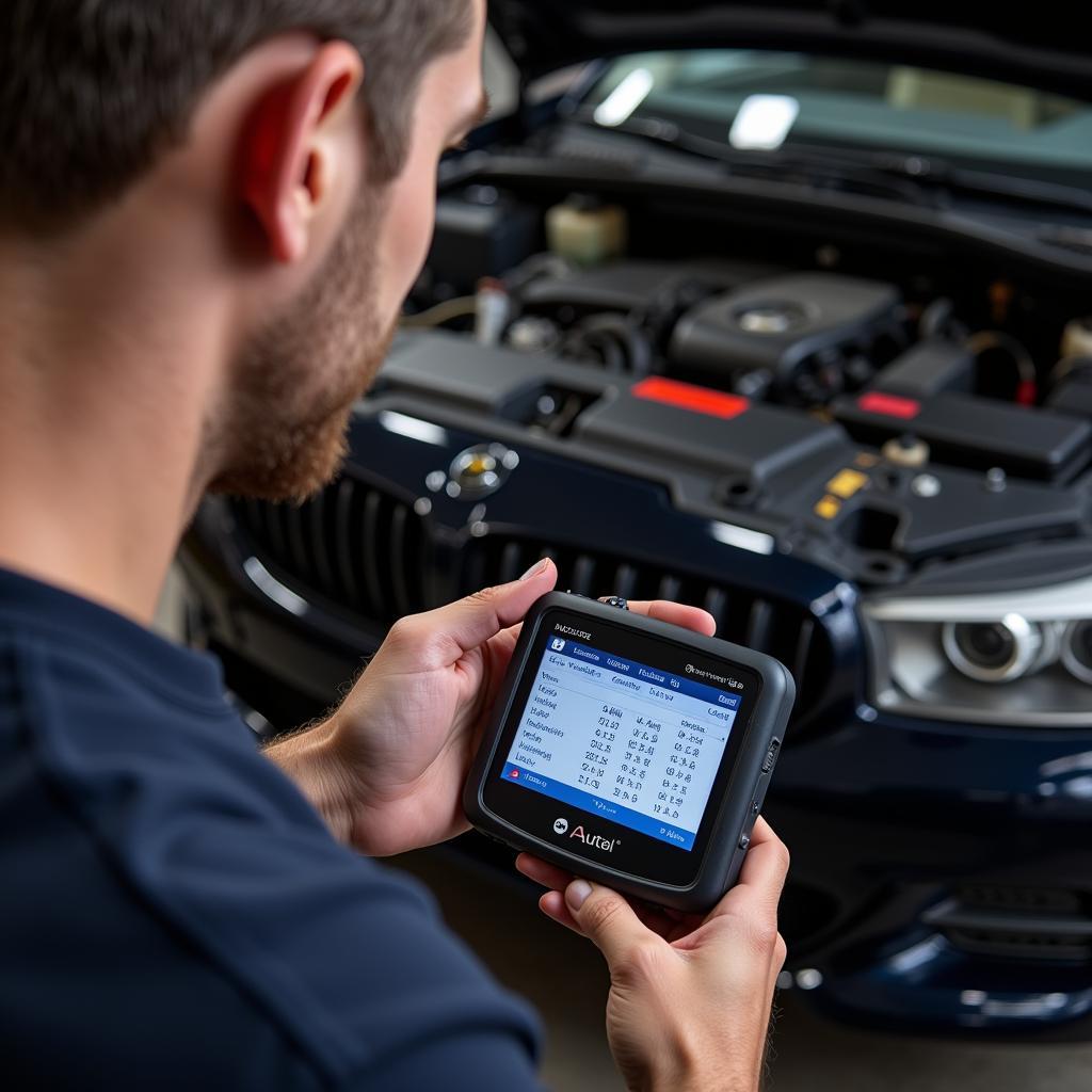 Mechanic Using an Autel DS Scanner