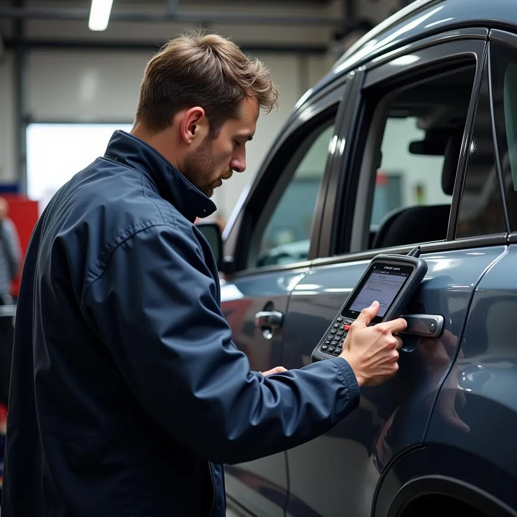 Mechanic Using Autel Max Elite to Diagnose Car in Workshop