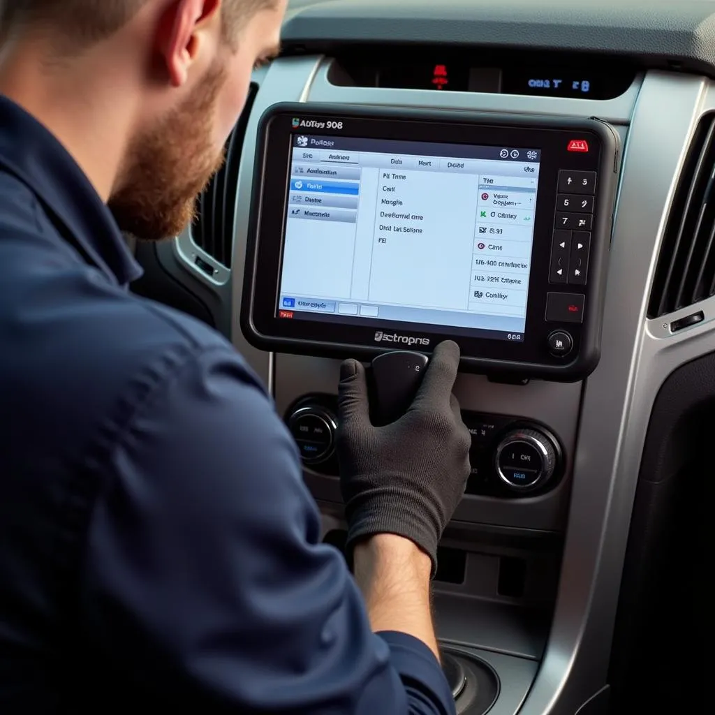 Mechanic Using Autel MaxiSys 908 on Car