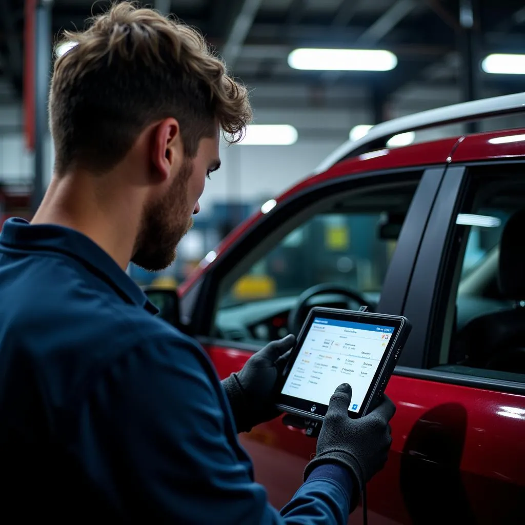 Mechanic using Autel MaxiSys Elite