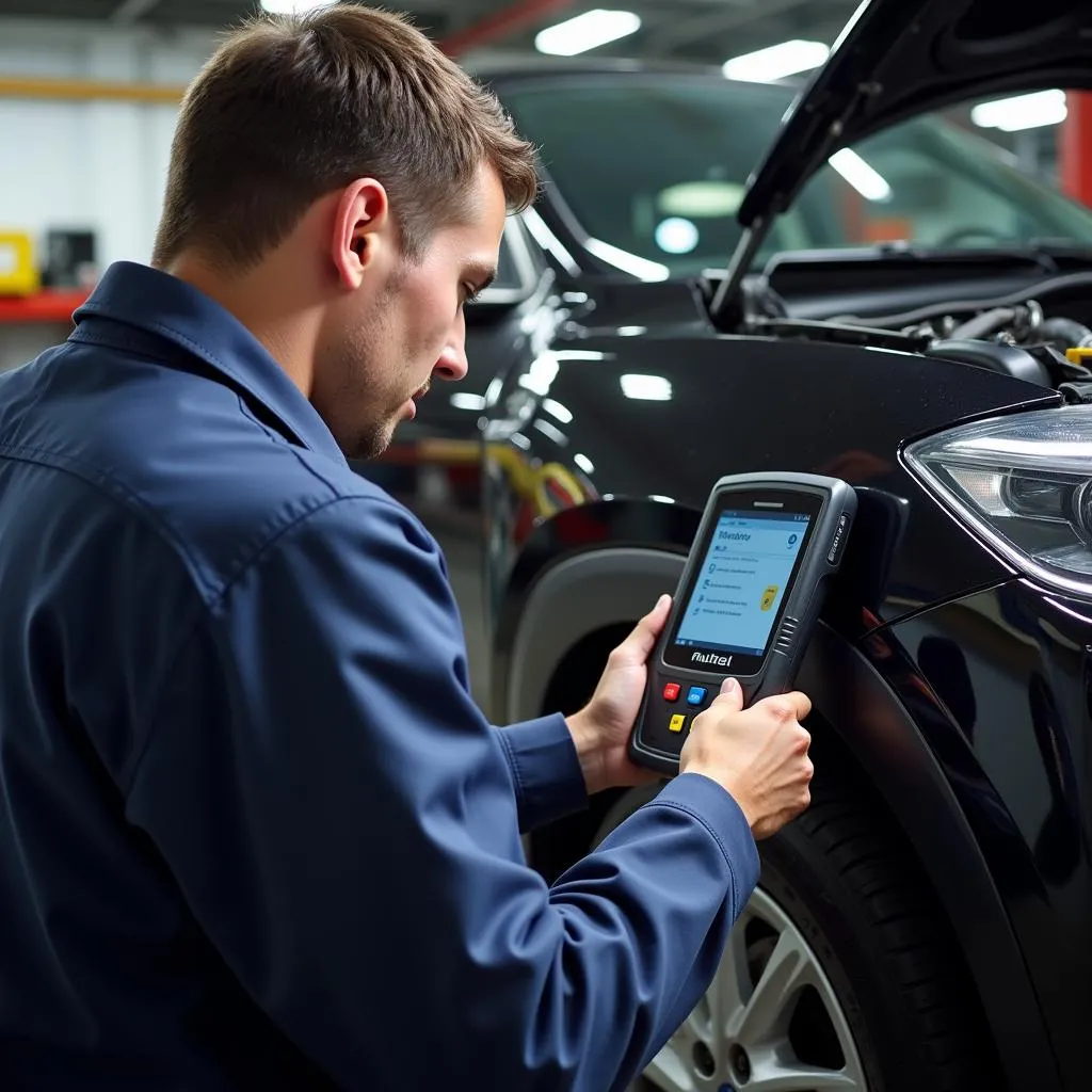 Mechanic Using Autel MaxiSys MS908 Pro on a Vehicle