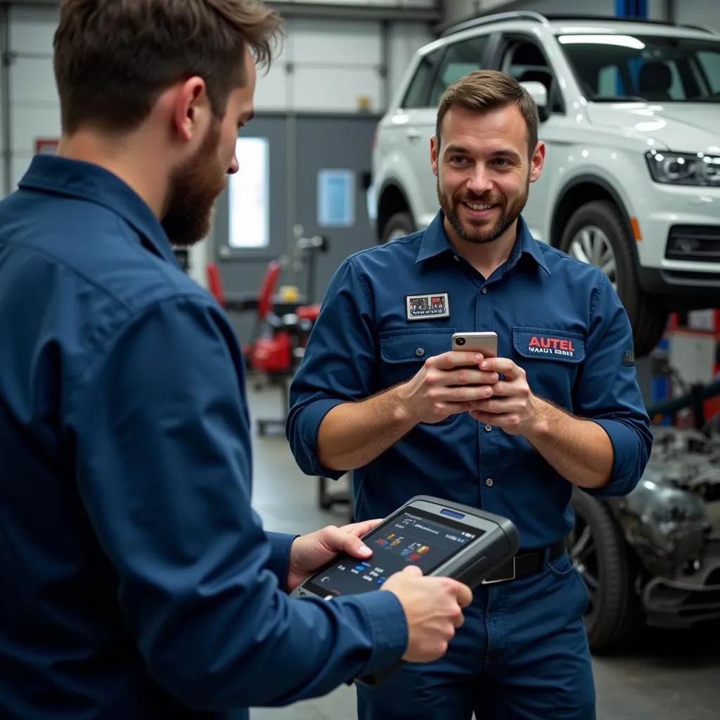 Mechanic Using Autel MaxiSys Scanner