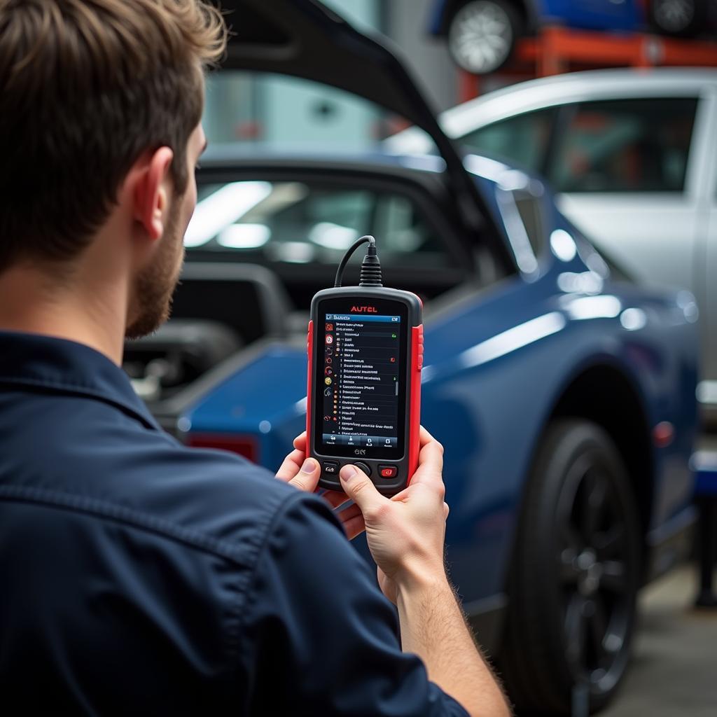 Mechanic Using Autel MaxiSys for Car Diagnostics