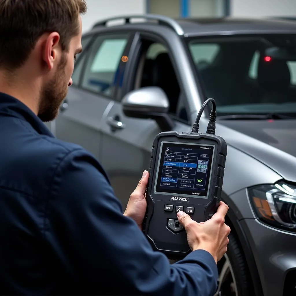 Mechanic Using the Autel MK608 Pro to Diagnose a Car