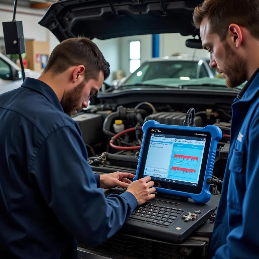 Mechanic Using an Autel Scanner on a Ford Vehicle