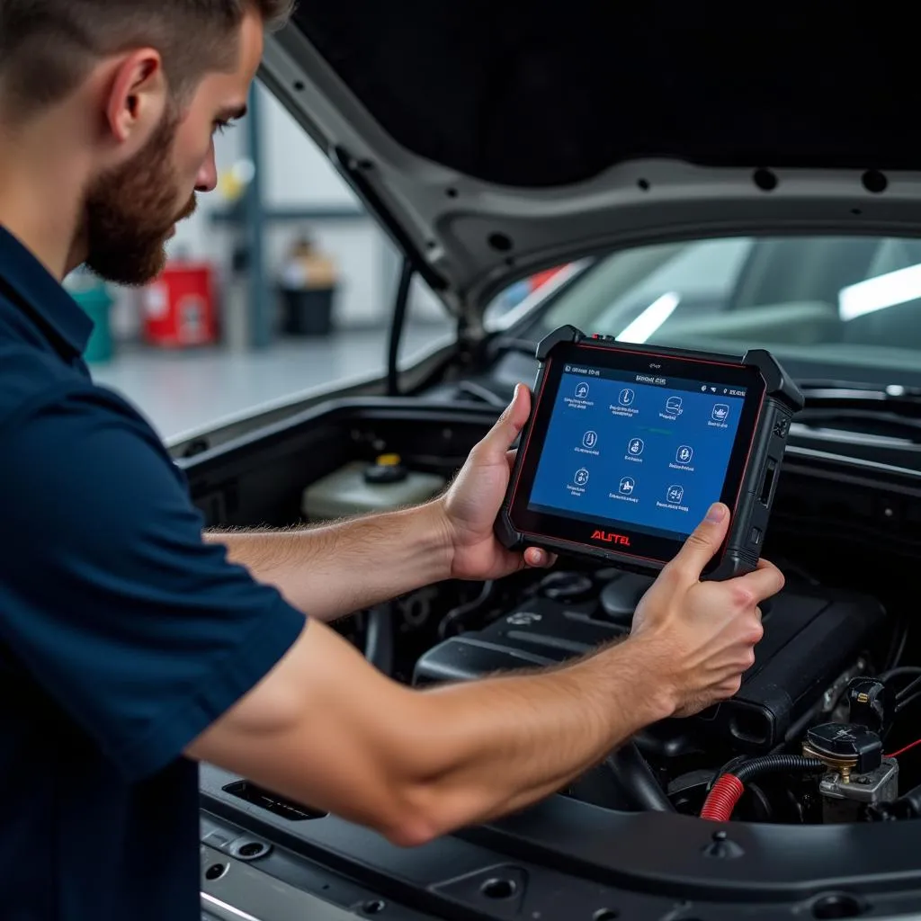 Mechanic Using Autel X-Star Scanner