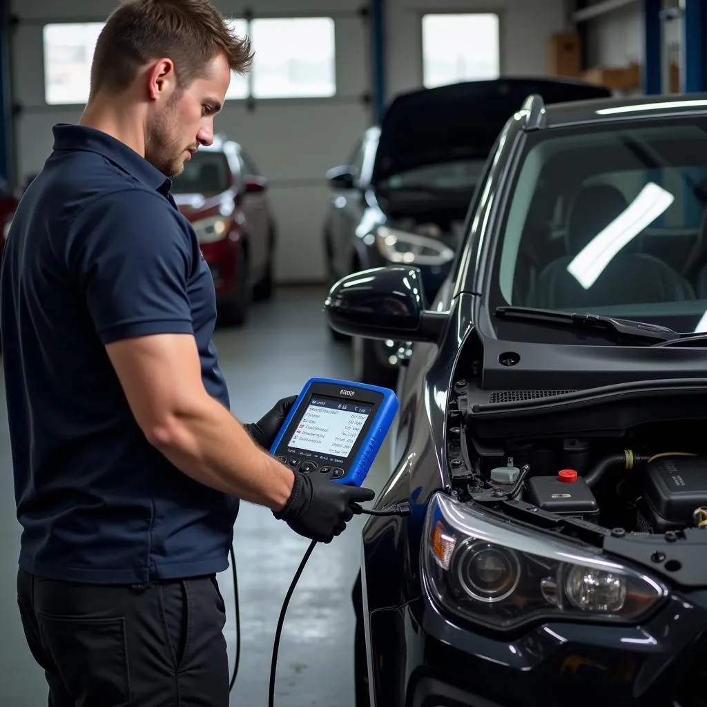 Body control module scan tool connected to car