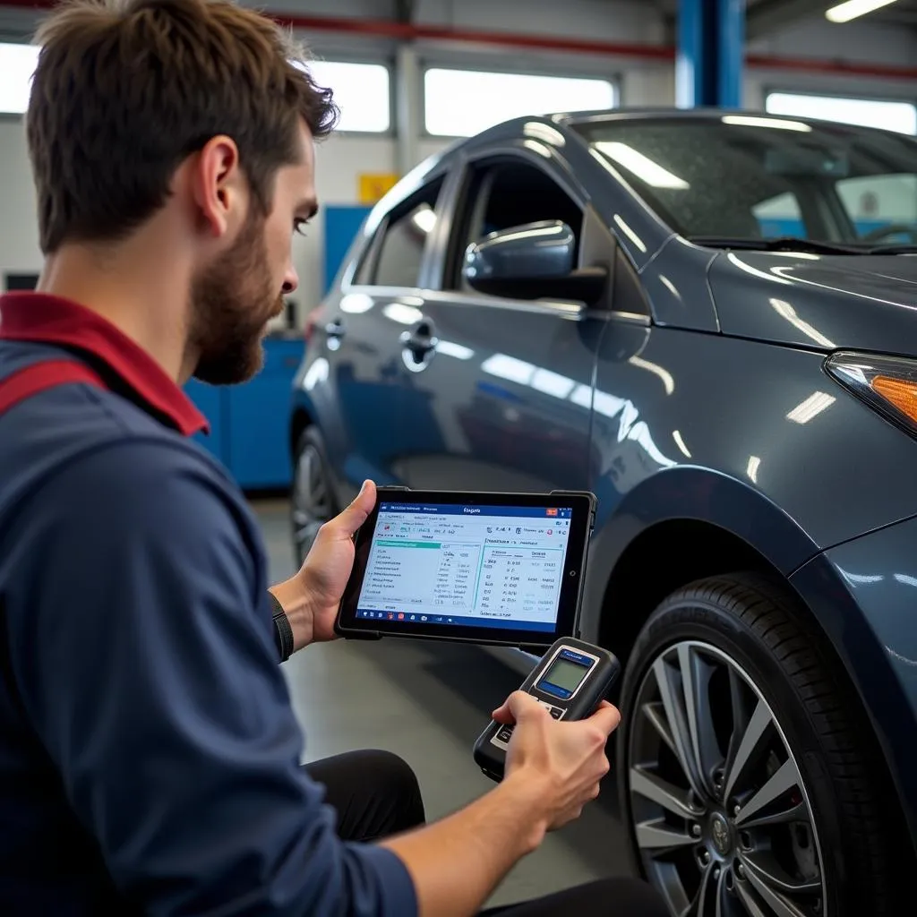 Mechanic Using Bosch OBD 1050 to Diagnose a Car Issue