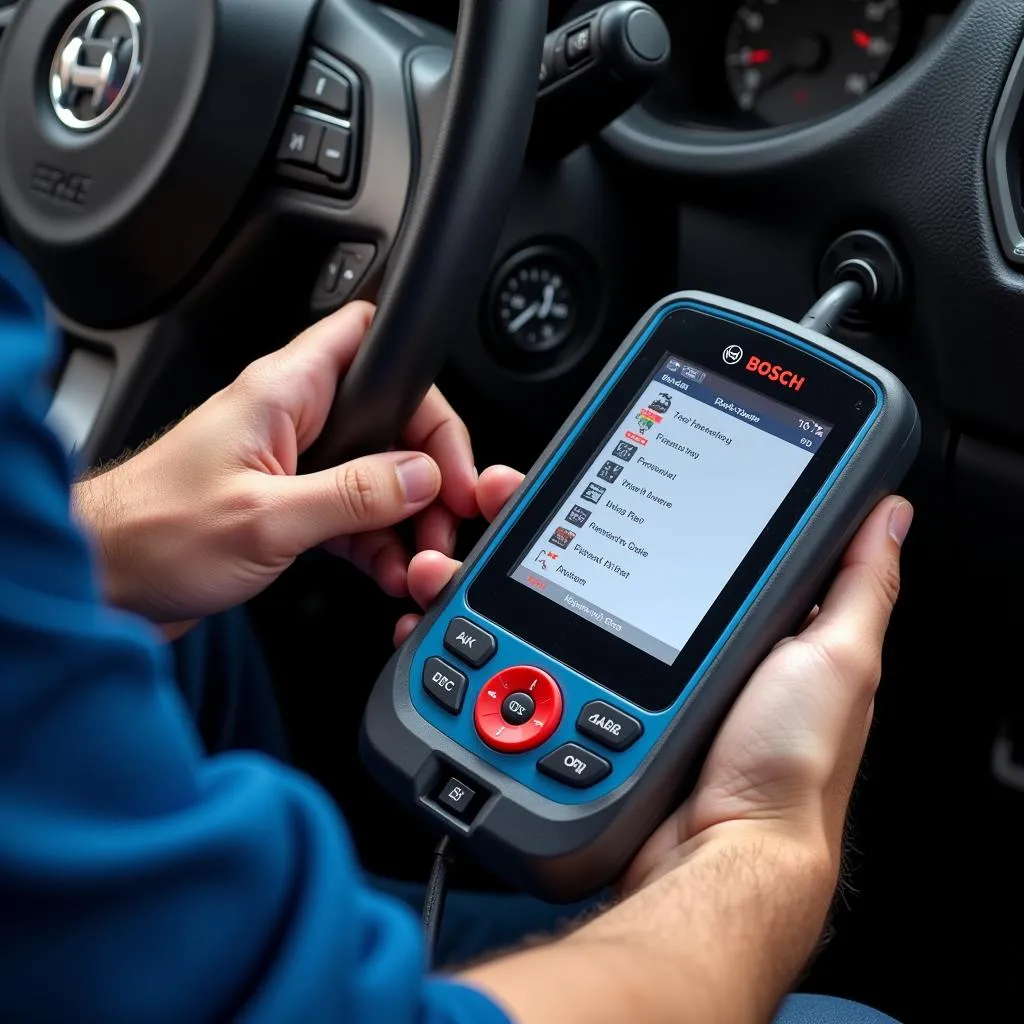 Mechanic Using Bosch Scan Tool on a Car