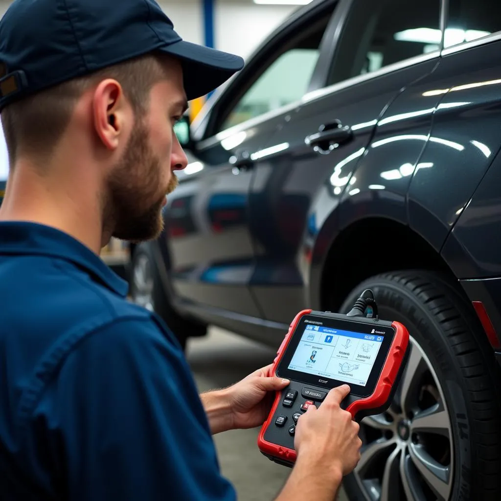 Mechanic Diagnosing Car with Scan Tool