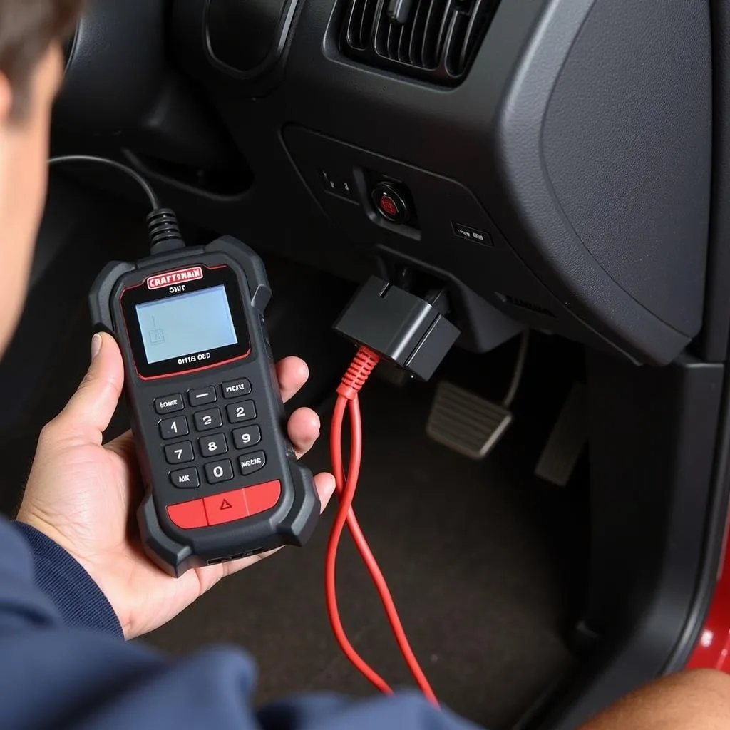 Mechanic Using Craftsman 918442 Under Dashboard