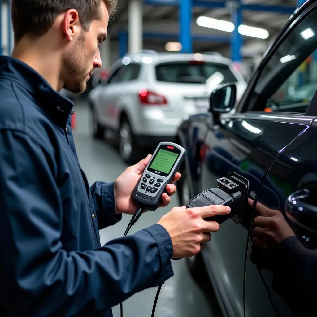 Mechanic Using Dealer Scanner