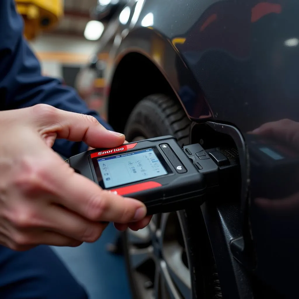 Mechanic Using Dealer Scanner on a Car