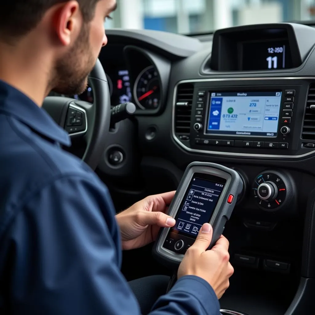 Mechanic Using Dealer Scanner on Car