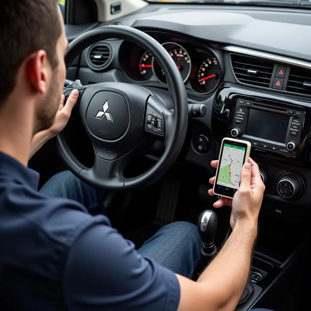 Mechanic Using Dealer Scanner on Mitsubishi Mirage