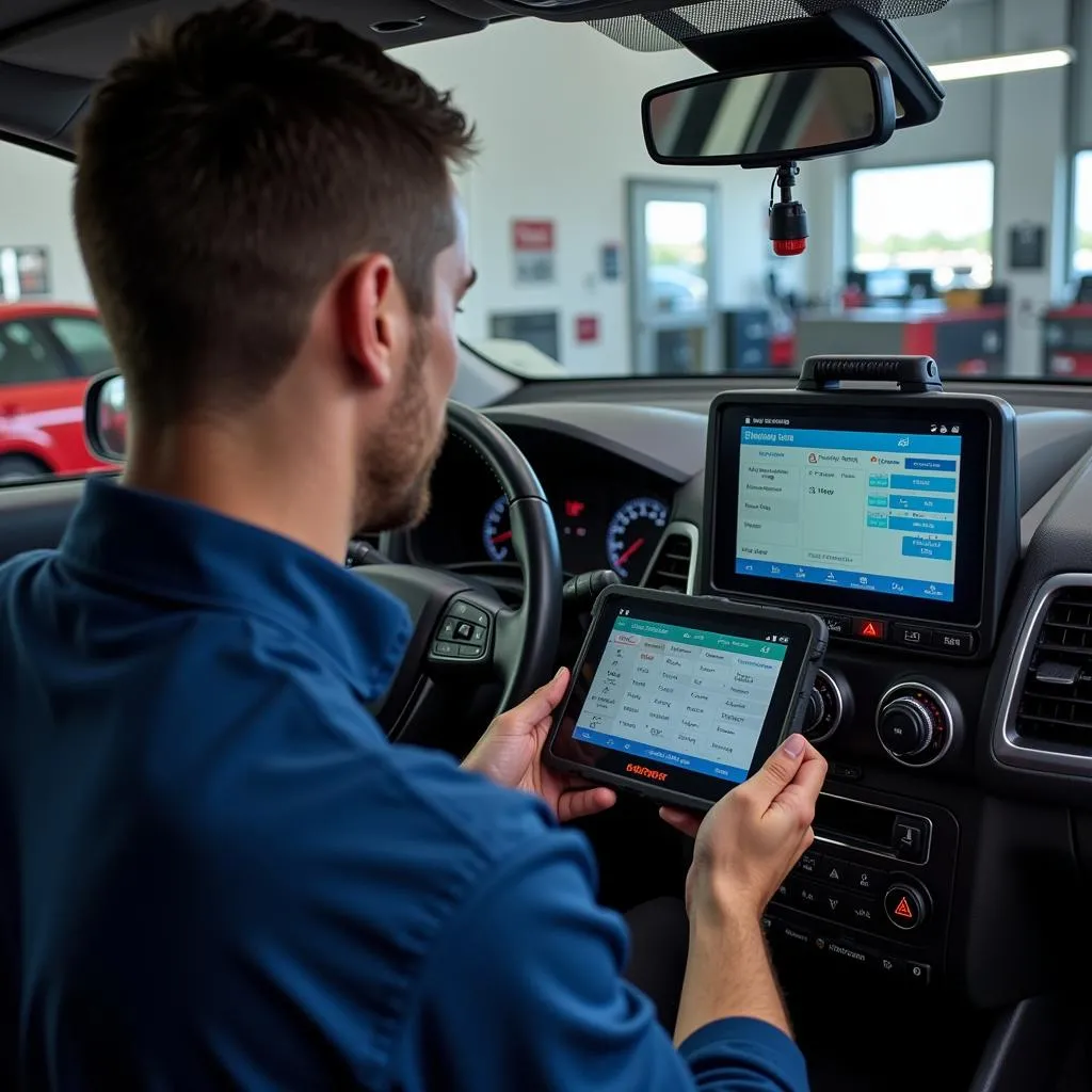 Mechanic Using Dealer Scanner on SUV