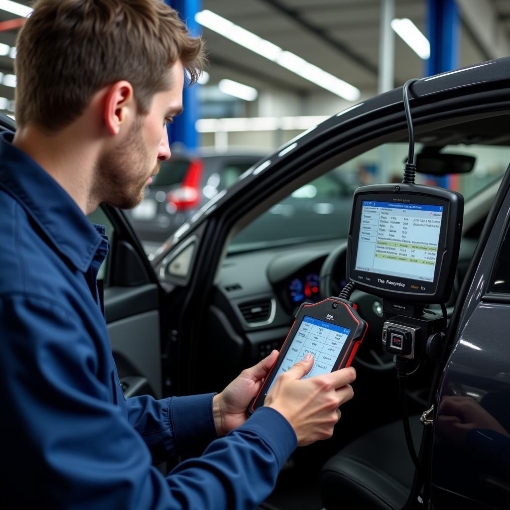 Mechanic Using Dealer Scanner in Seatac Rental Facility