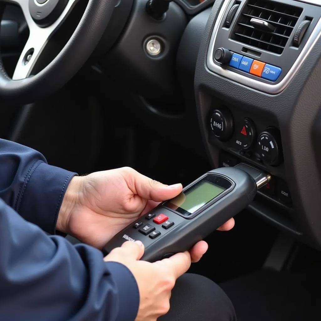 Mechanic Using a Diagnostic Scanner