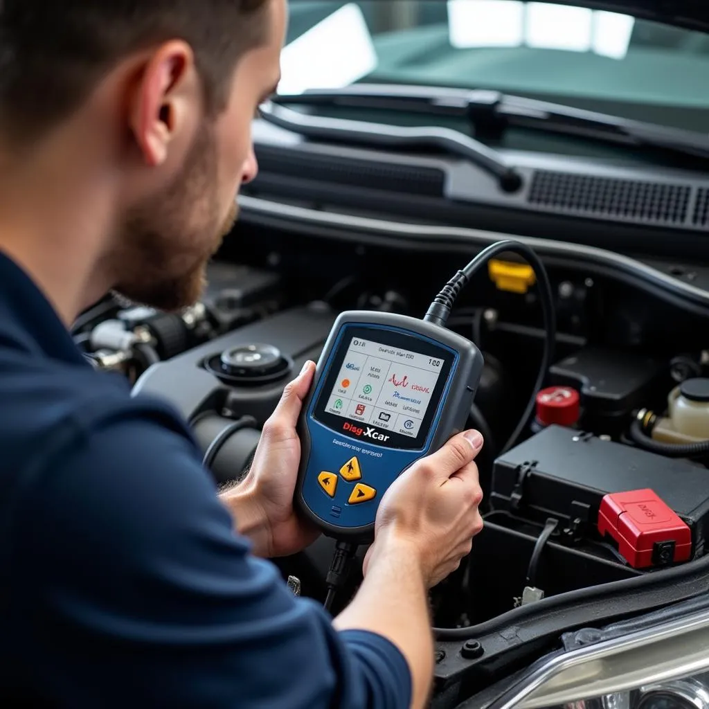 Mechanic Using Diagnostic Scanner