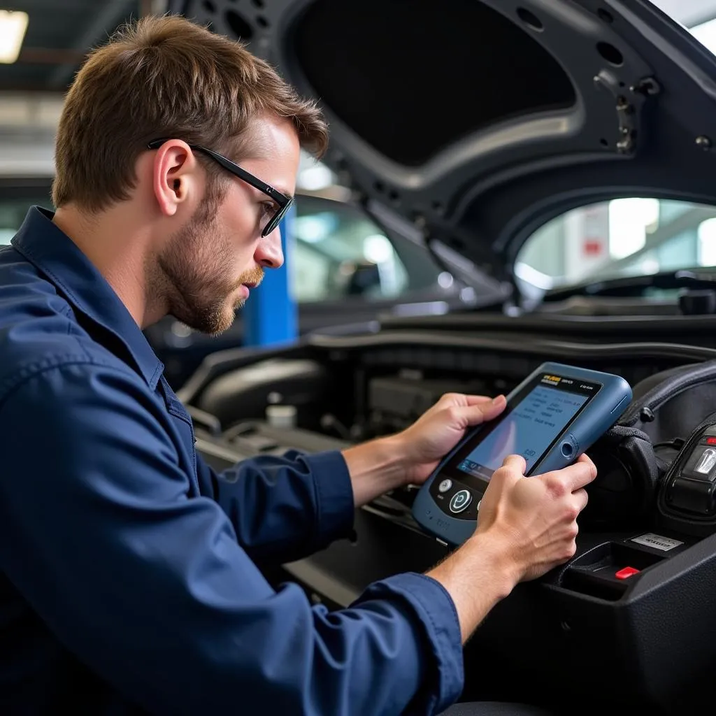 Mechanic Using Diagnostic Scanner