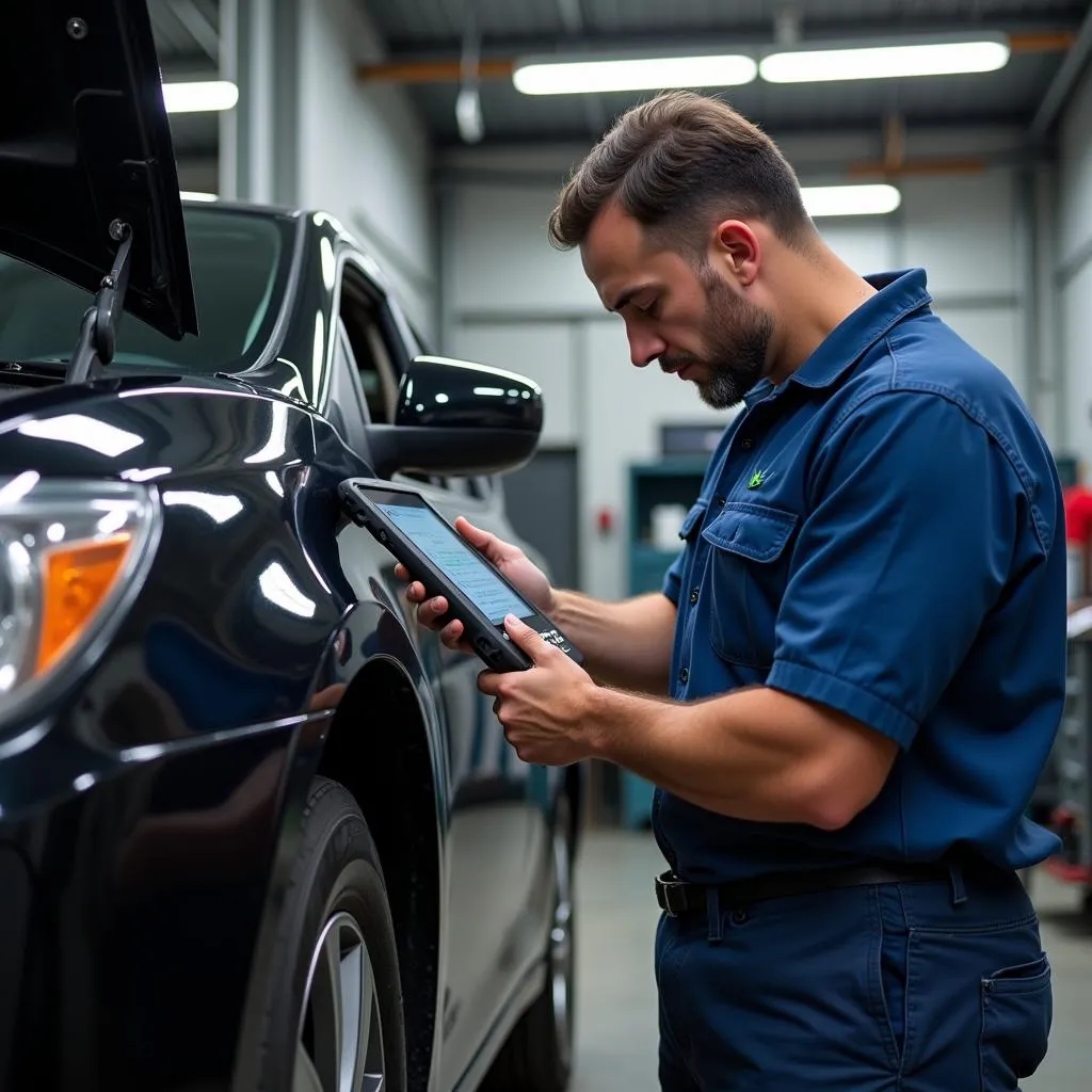 Mechanic Using Diagnostic Scanner