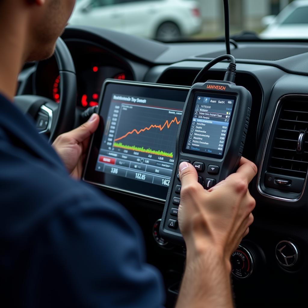 Mechanic Using a Diagnostic Scanner