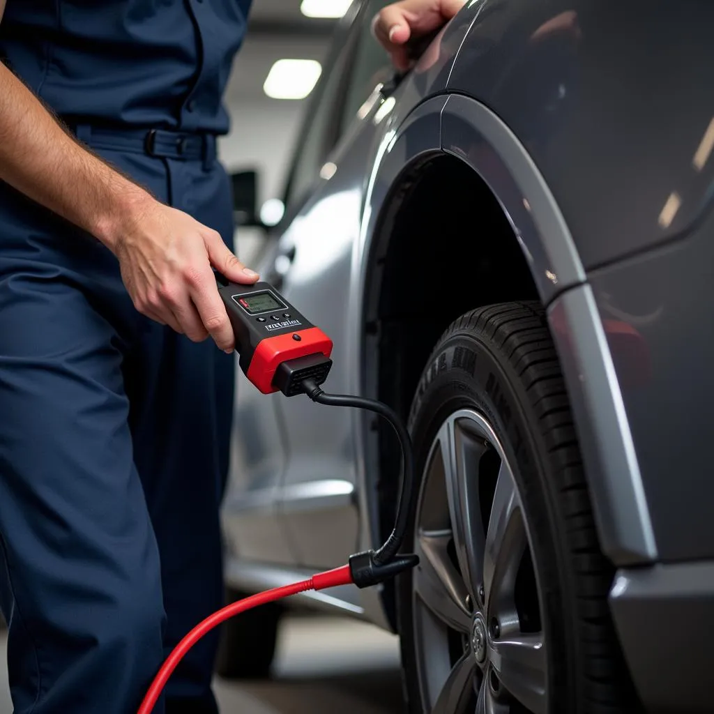 Mechanic Using a Diagnostic Scanner on a Car