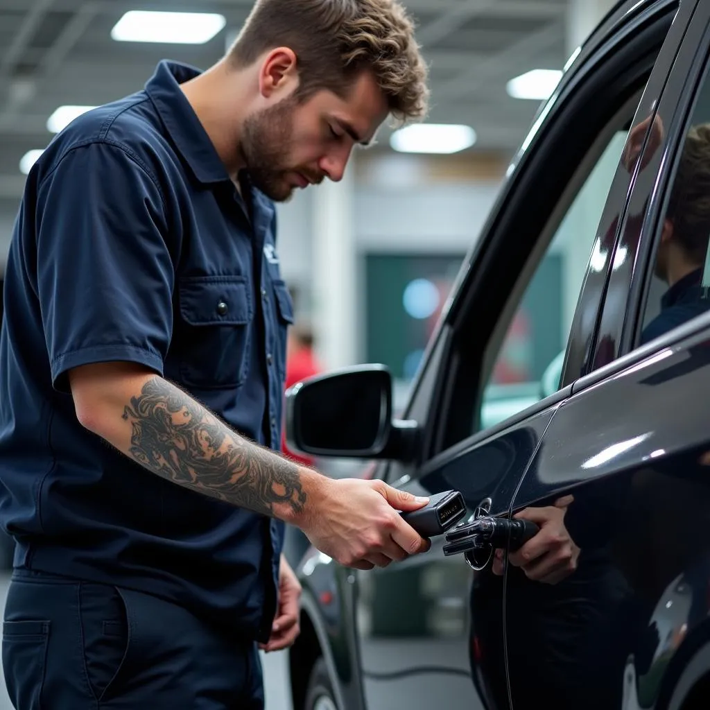 Mechanic Using Diagnostic Scanner