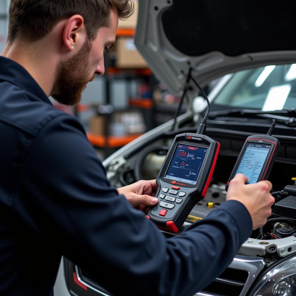 Mechanic Using Diagnostic Tool