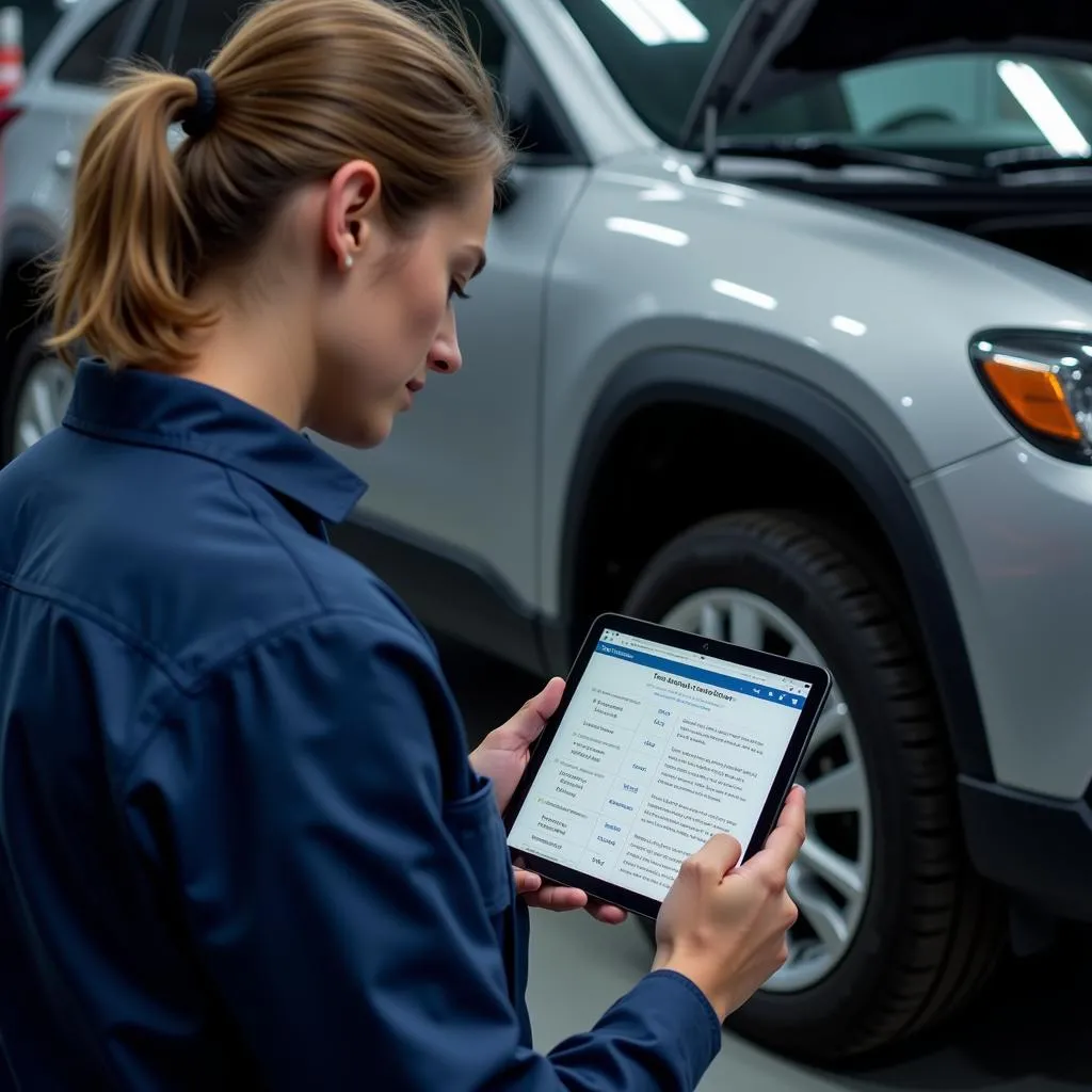 Mechanic Using Digital Tablet for Car Repair