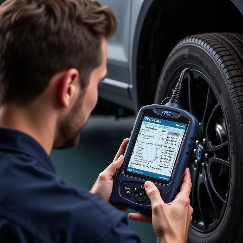 Mechanic Using Ford ABS Scan Tool