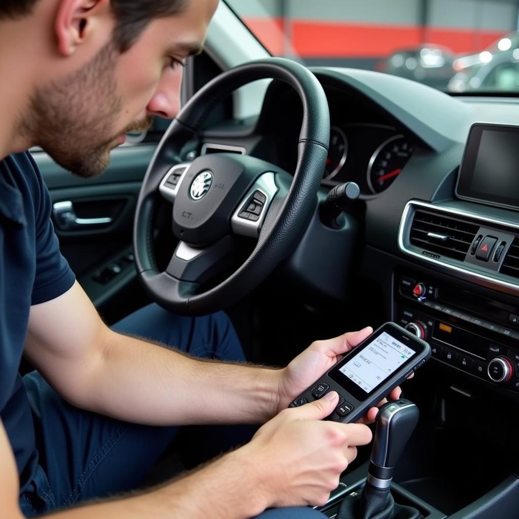 Mechanic Using GST Scan Tool on Car