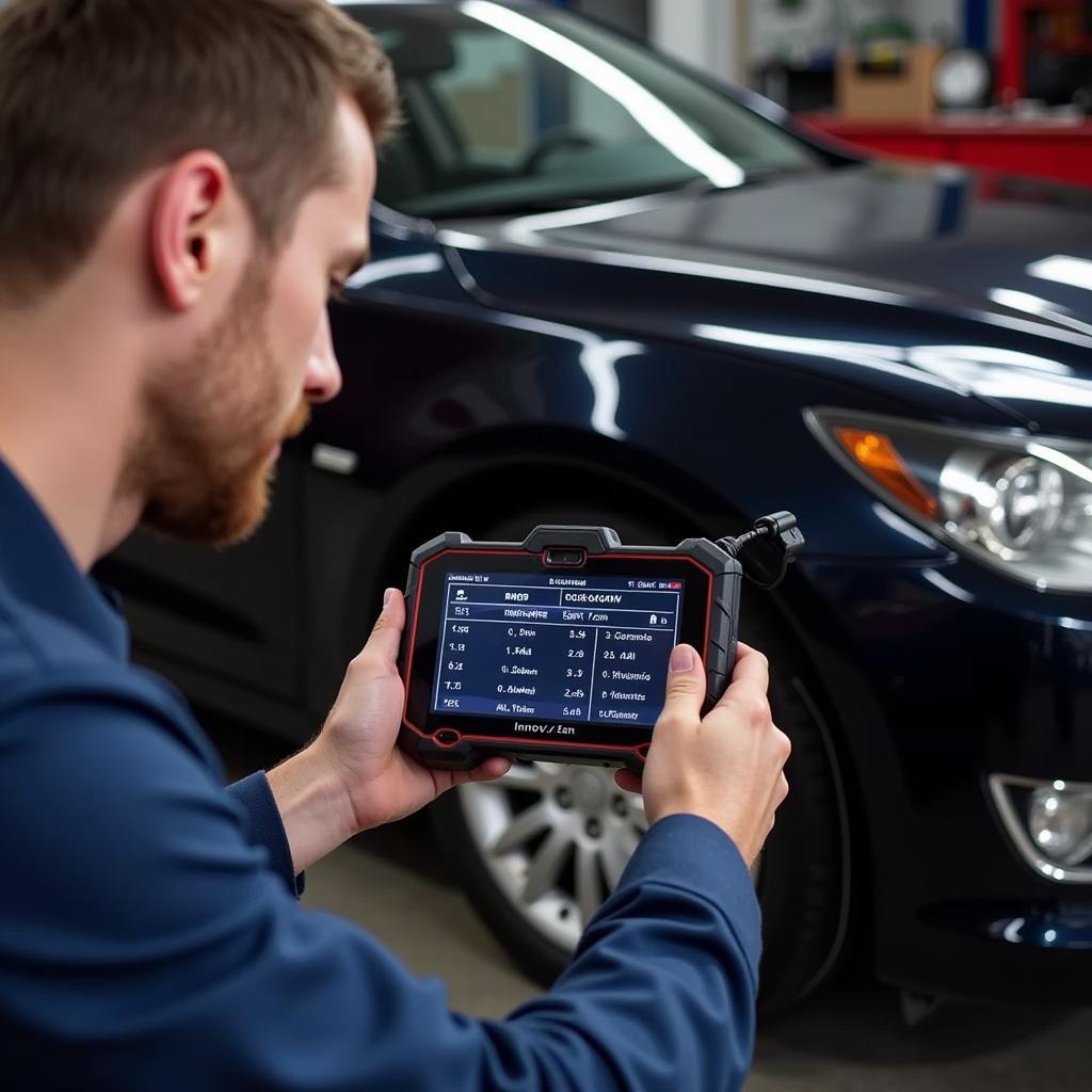 Mechanic Using Innova/Can OBDII Scan Tool on Car