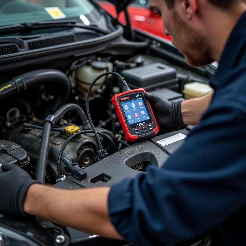 Mechanic Using an OBD 1 Scanner