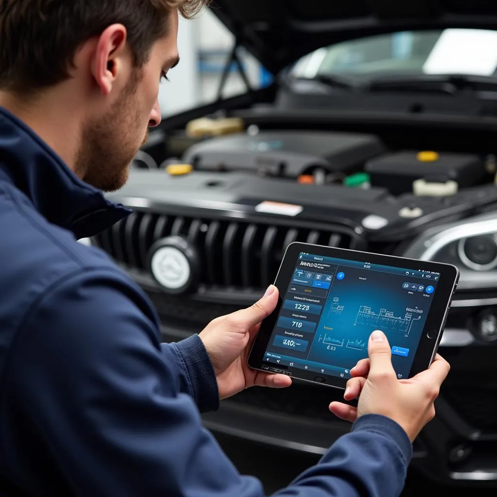 Mechanic Using OBD Scanner Bluetooth