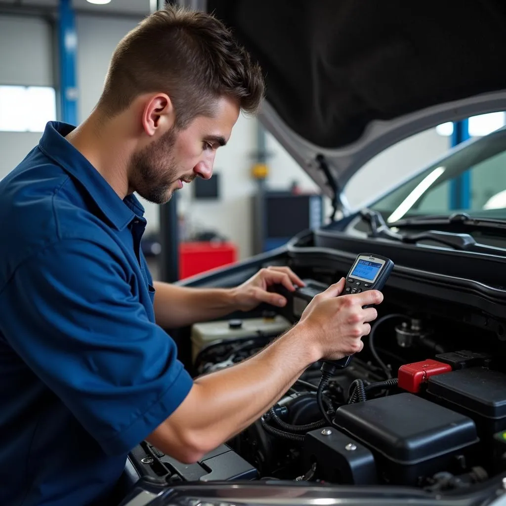 Mechanic Diagnosing Toyota with OBD1 Scanner