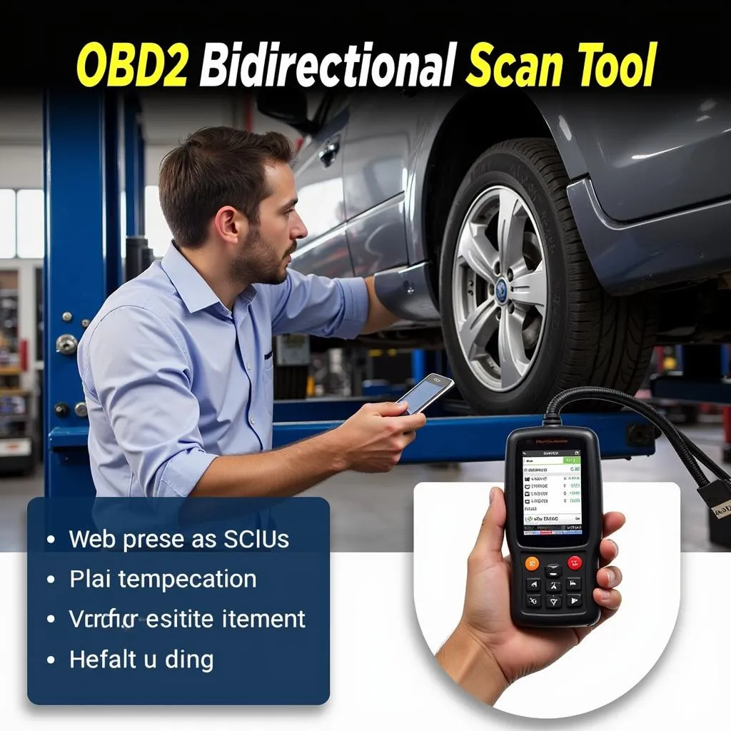 Mechanic Using OBD2 Bidirectional Scan Tool in Garage