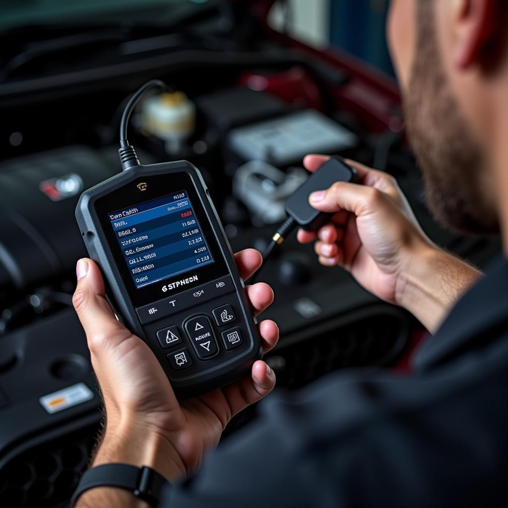 Mechanic Using OBD2 Scan Tool to Diagnose Car Problems