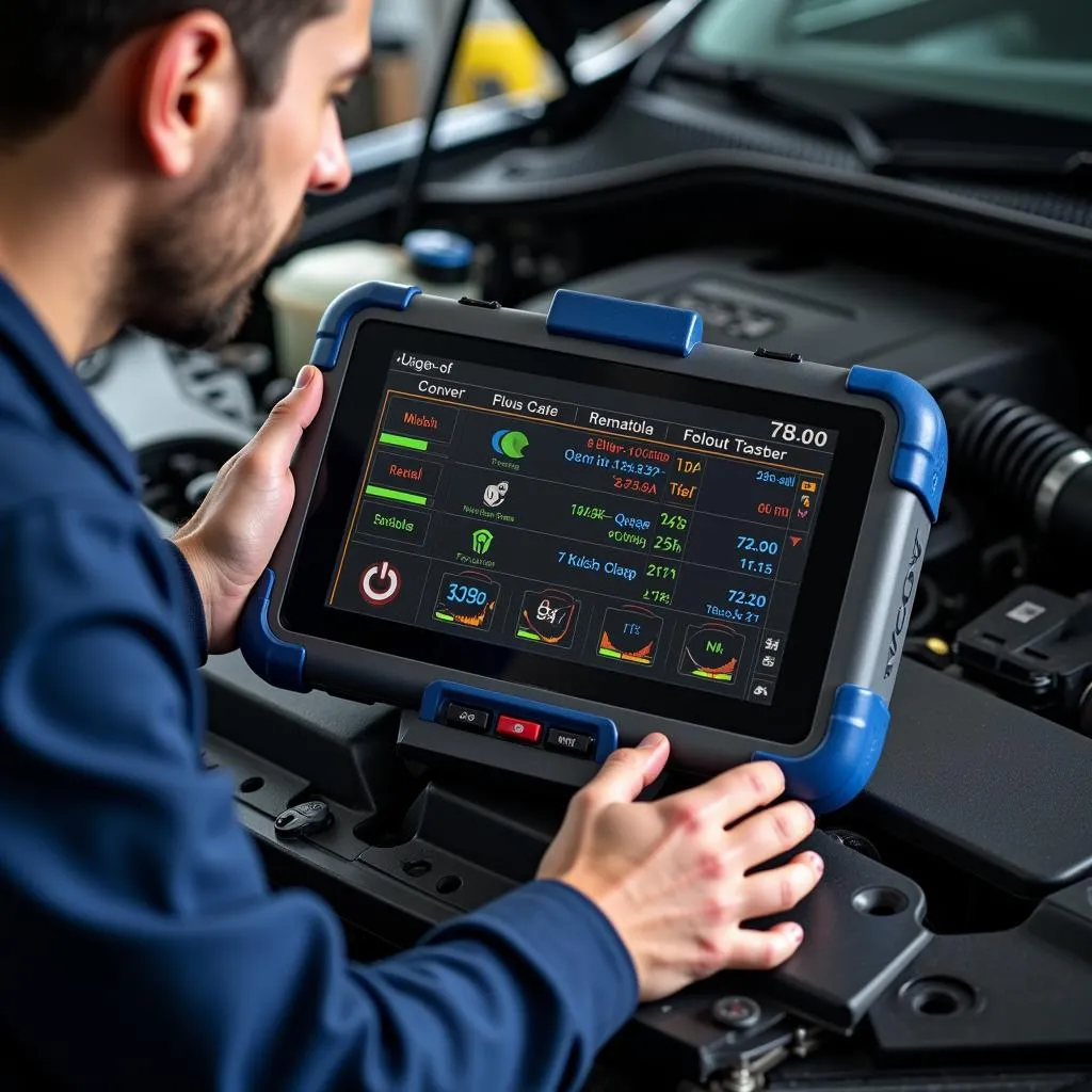 Mechanic Using OBD2 Scanner with Live Data