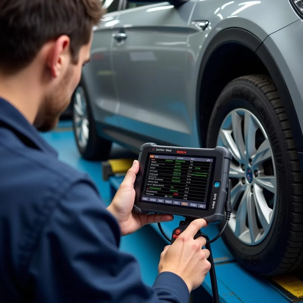 Mechanic Using Professional Bosch OBD2 Scanner