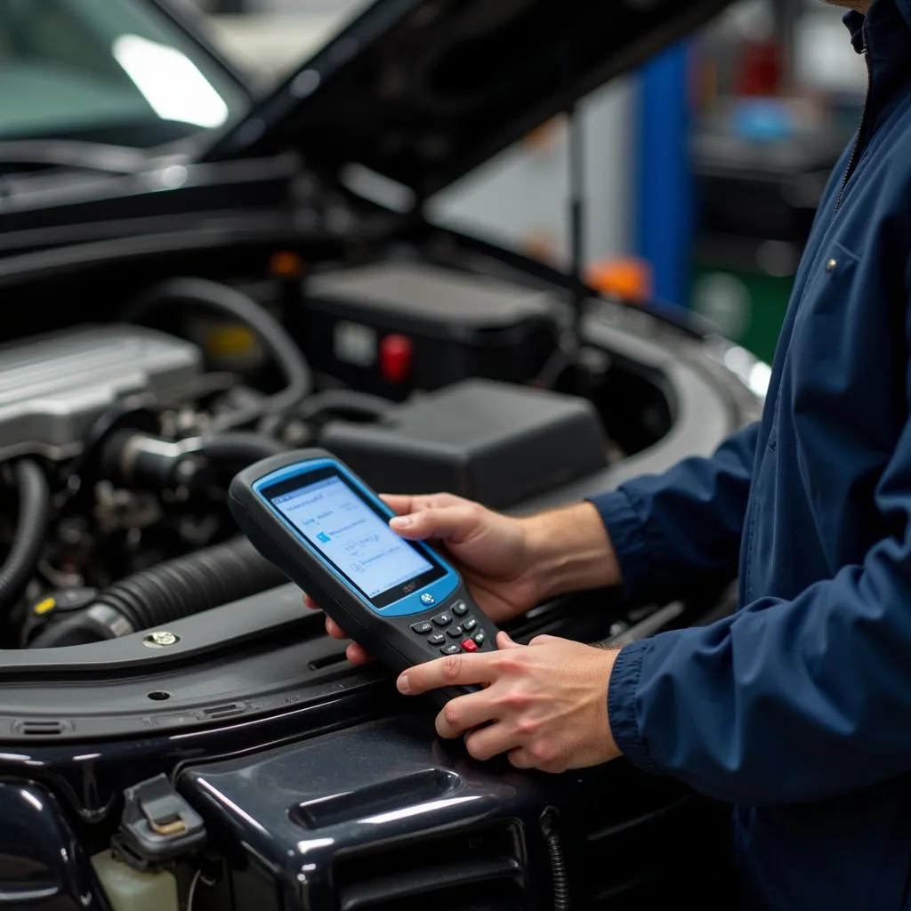 Mechanic using a professional OBD2 scanner