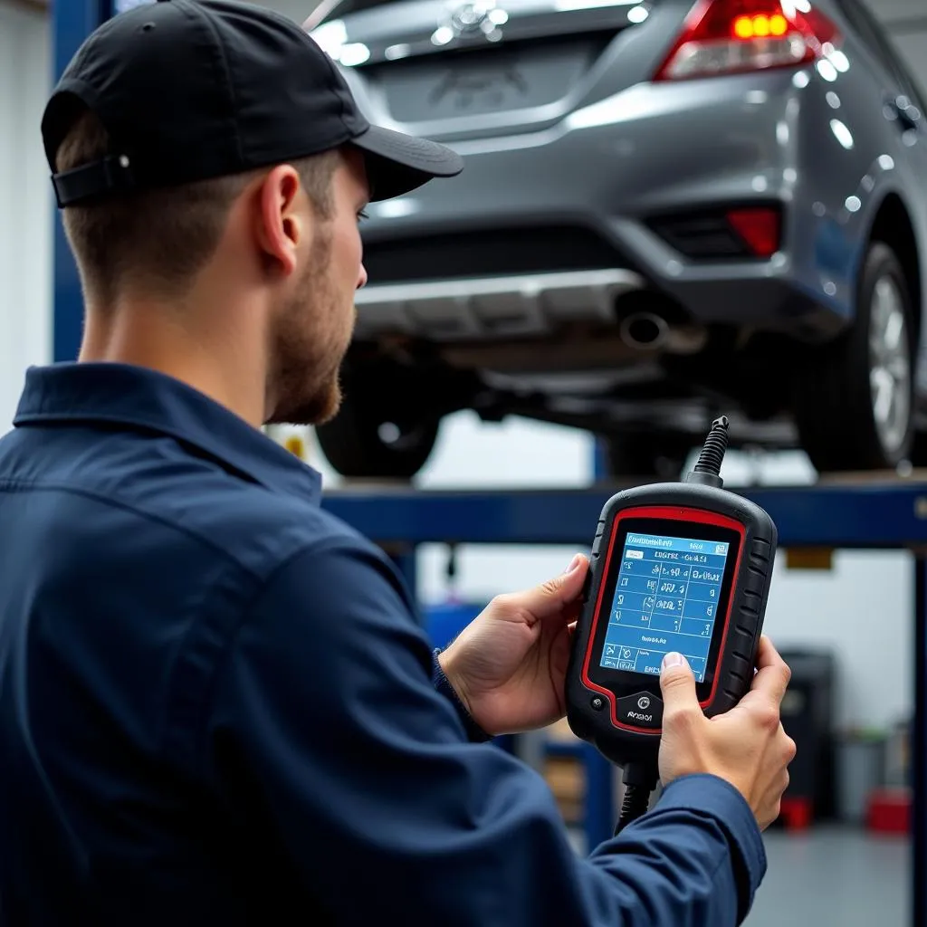 Professional Mechanic Using a High-End Scan Tool