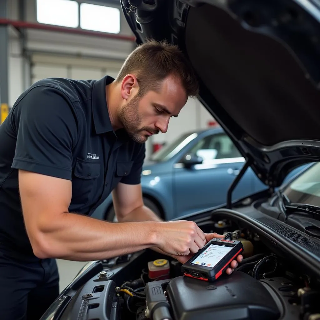 Mechanic Using Professional Scan Tool