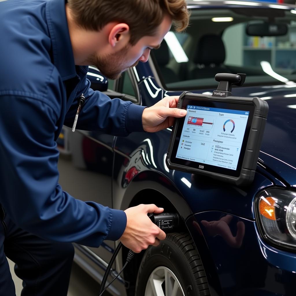 Mechanic Using a Professional VW Scan Tool