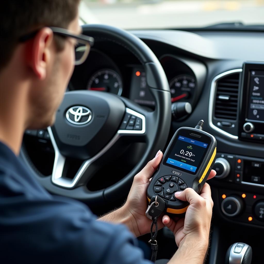 Mechanic Programming a Car Key with a Scan Tool