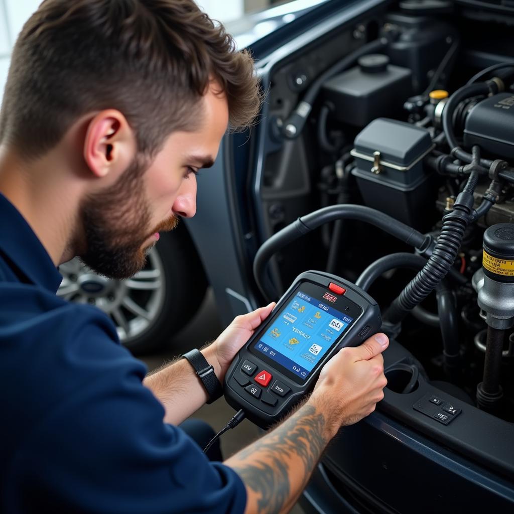 Mechanic Diagnosing Car Issues with a Scan Tool