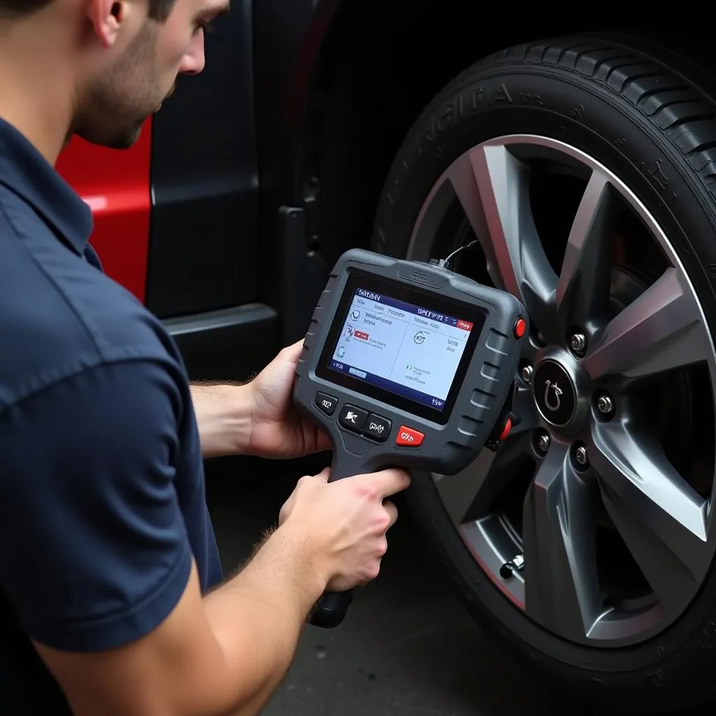 Mechanic Using Scan Tool to Bleed Brakes